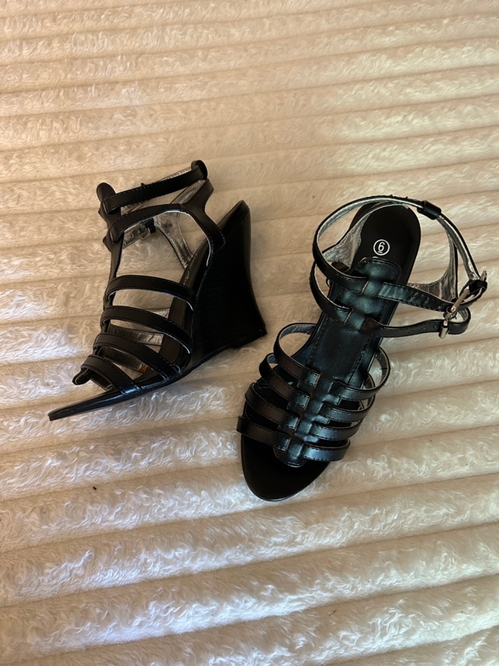 Charlotte Russe Black Strappy Wedge Sandals - Women